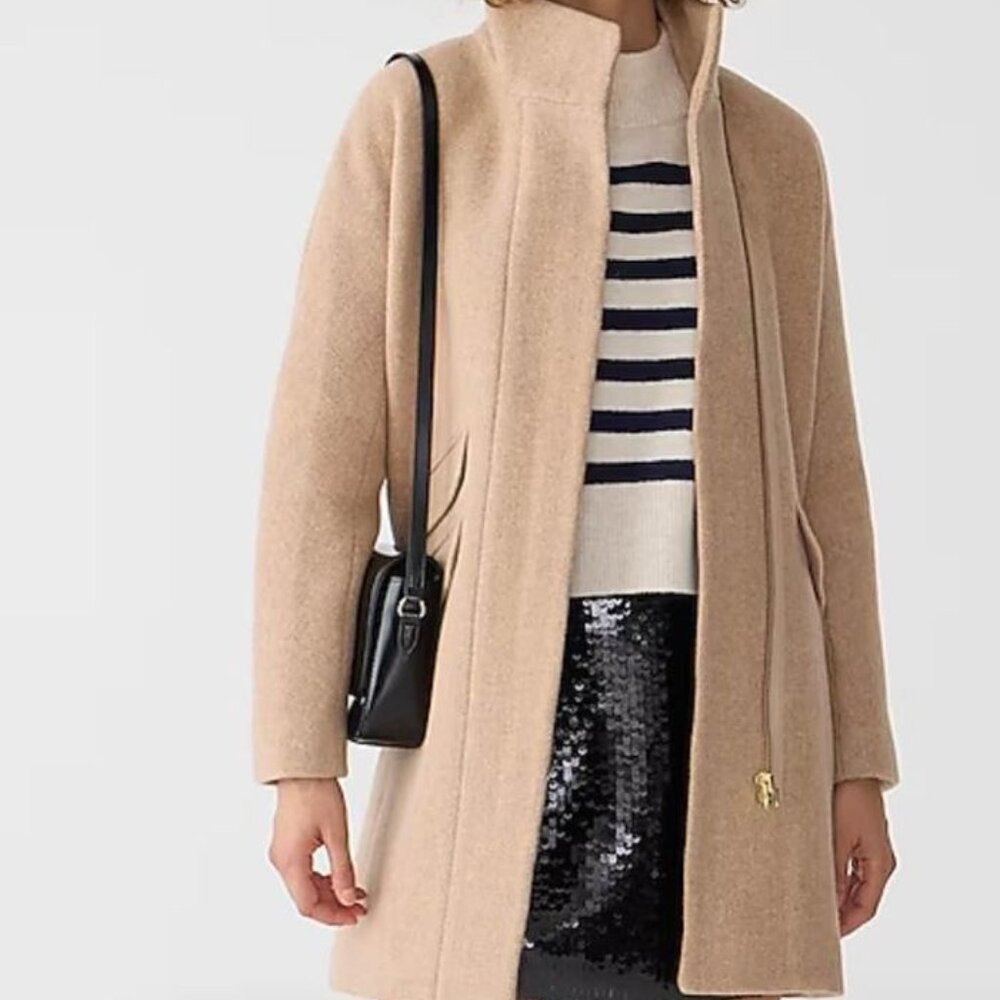 JCREW Petite cocoon coat tan in Italian stadium-cloth wool (color: Sandstone)